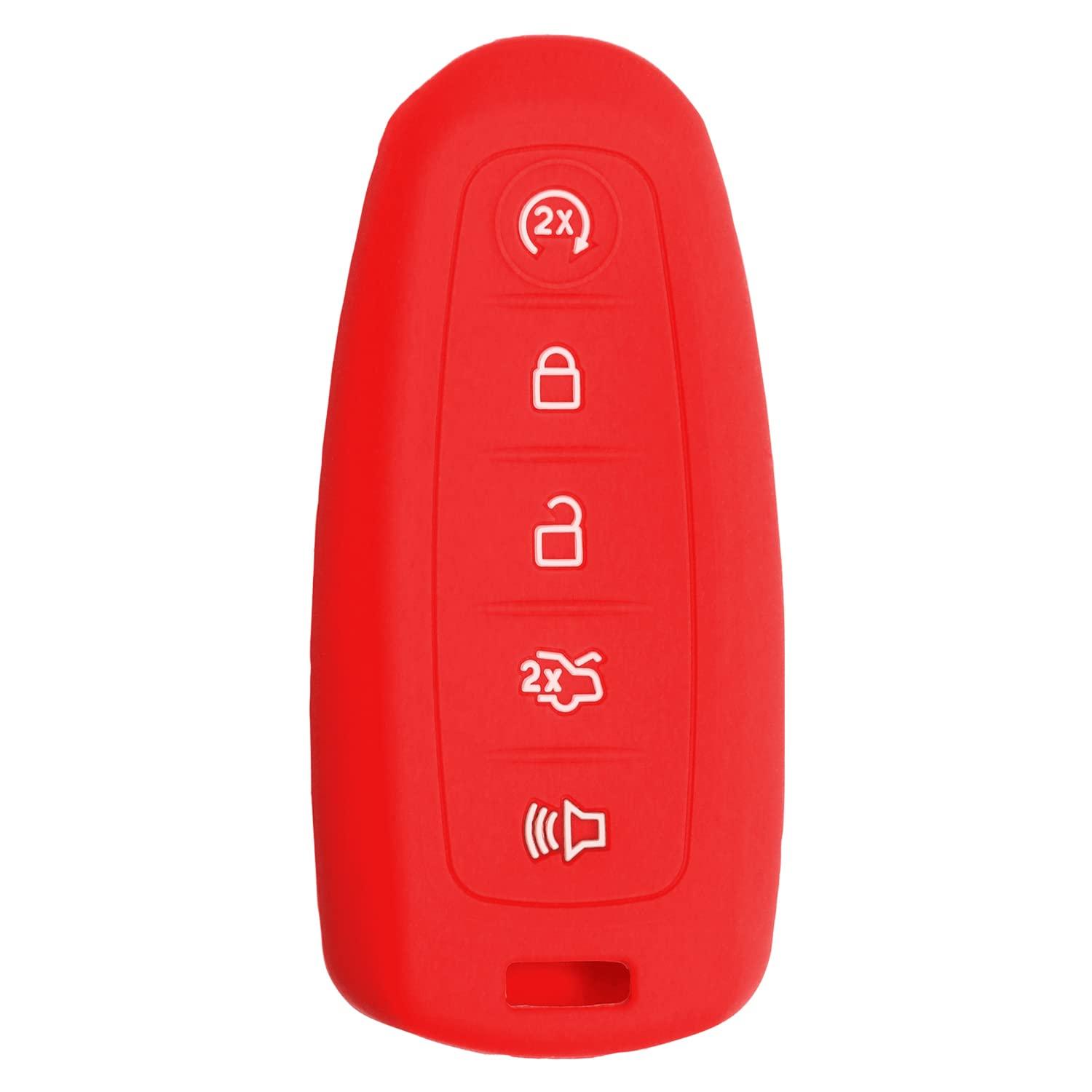 Smart Keyless Entry Fob for Ford Edge Explorer Flex Taurus Focus Expedition Escape M3N5WY8610 M3N5WY8609 164-R8092 8092 R8092 (Red Silicone Case)