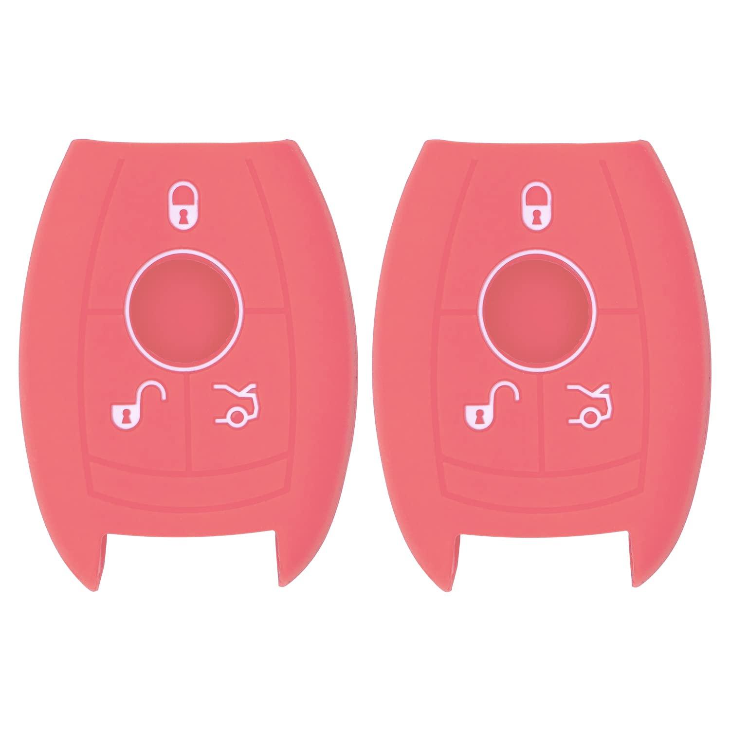 Smart Key Remote Keyless Entry Silicone Case for Mercedes Benz Proximity Prox Key (Double Pink)