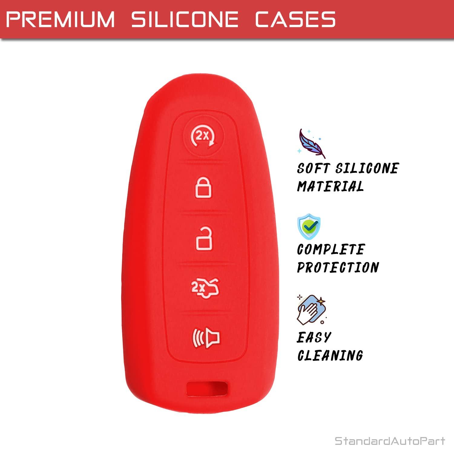 Smart Keyless Entry Fob for Ford Edge Explorer Flex Taurus Focus Expedition Escape M3N5WY8610 M3N5WY8609 164-R8092 8092 R8092 (Red Silicone Case)