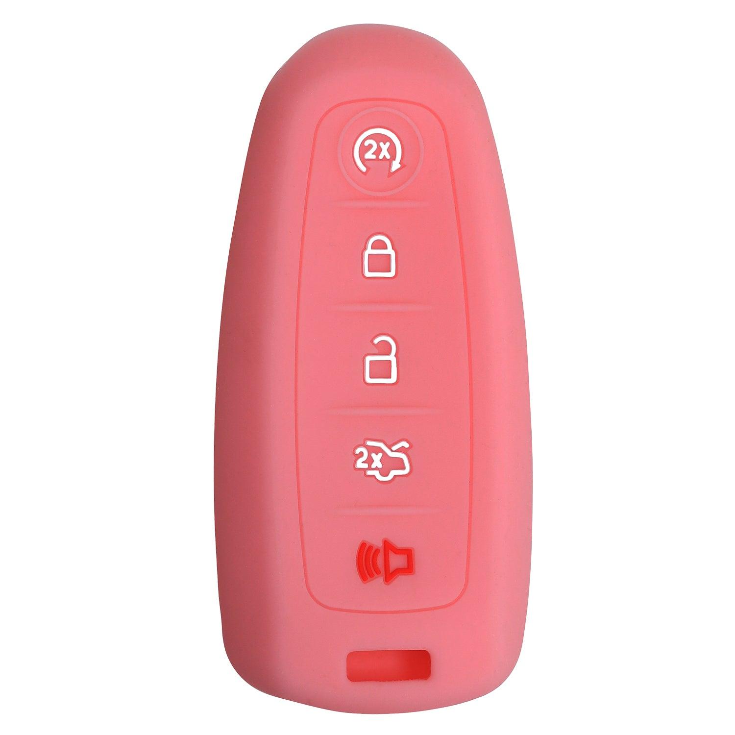 Smart Keyless Entry Fob for Ford Edge Explorer Flex Taurus Focus Expedition Escape M3N5WY8610 M3N5WY8609 164-R8092 8092 R8092 (Pink Silicone Case)