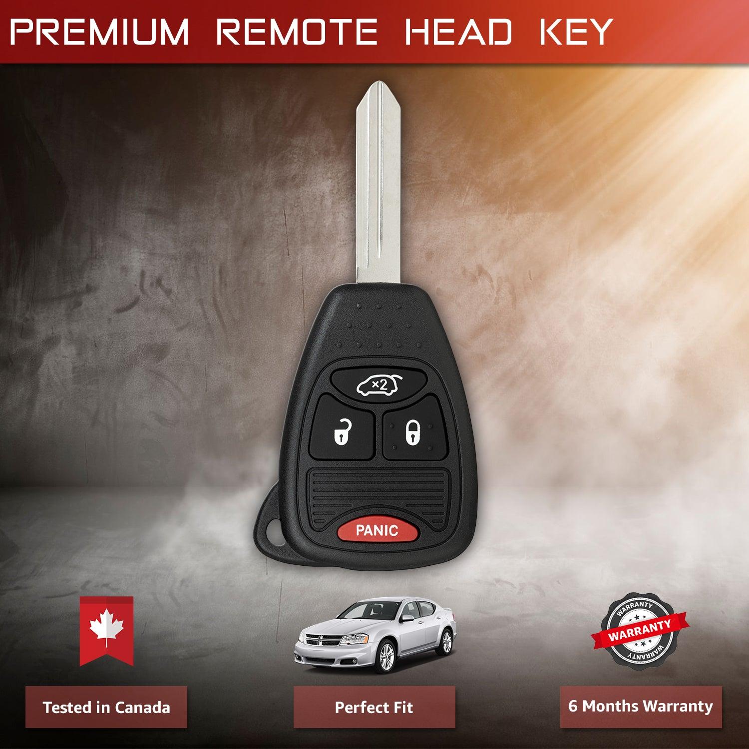 4 Button Remote Head Key for Chrysler 200 300 Sebring for Dodge Avenger Caliber Charger Commander Compass Grand Cherokee OHT692427AA KOBDT04A (Complete Key)