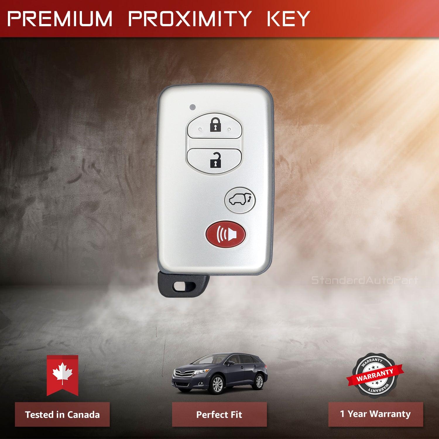 4 Button Proximity Remote Smart Key for Toyota Venza 2009 2010 2011 2012 2013 2014 2015 2016 HYQ14ACX 89904-0T020 (Complete Unit)